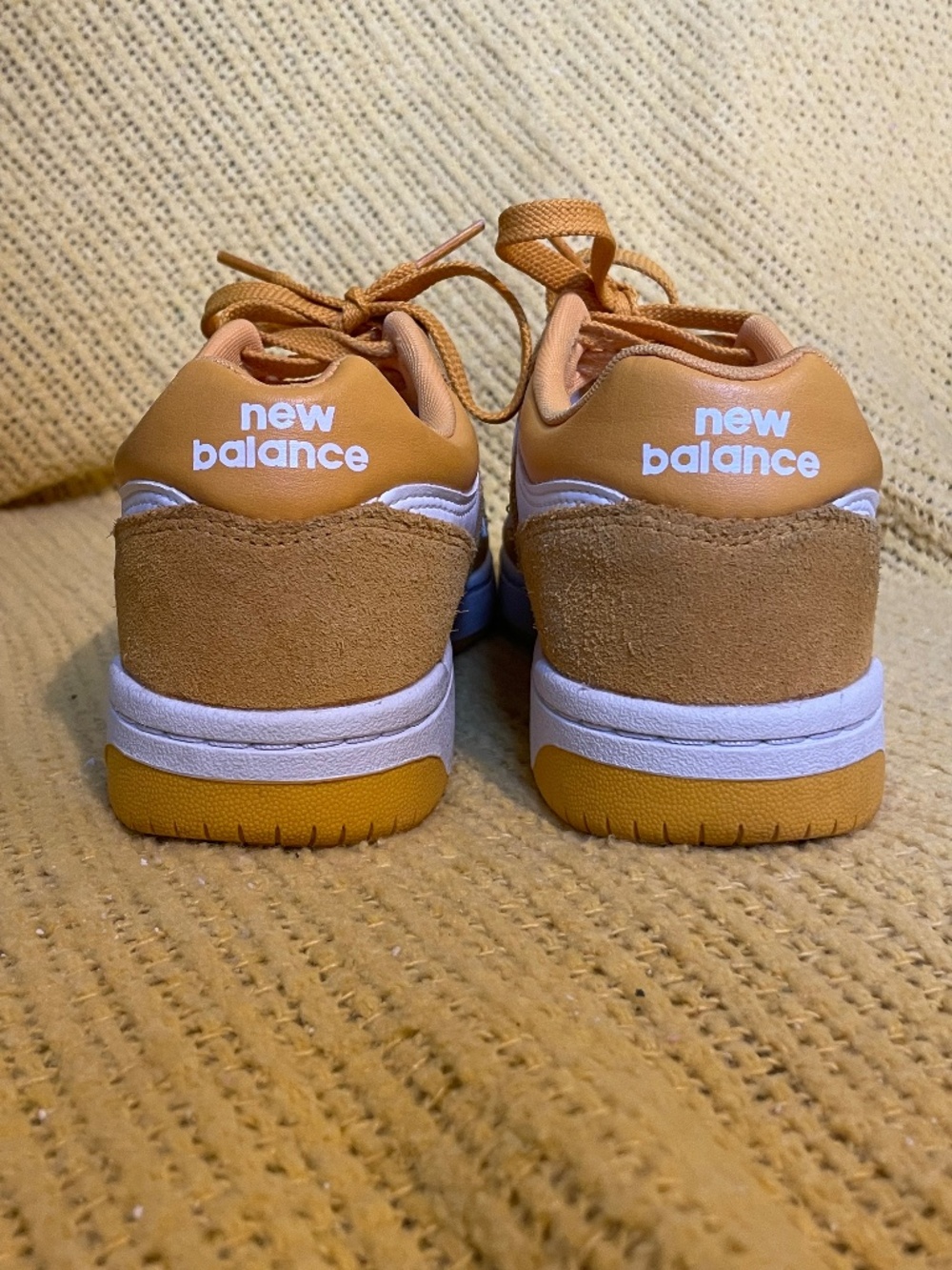 New Balance 480 Mustard Yellow & White Leather Suede Sneakers | Women's 7 - Picture 3 of 9